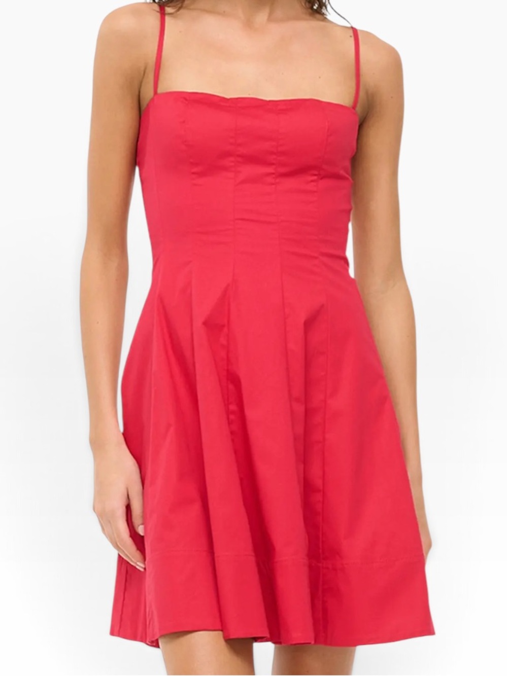 STAUD Bright Pink Cotton Poplin "Wylie"  Spaghetti-Strap Fit & Flare Mini Dress
